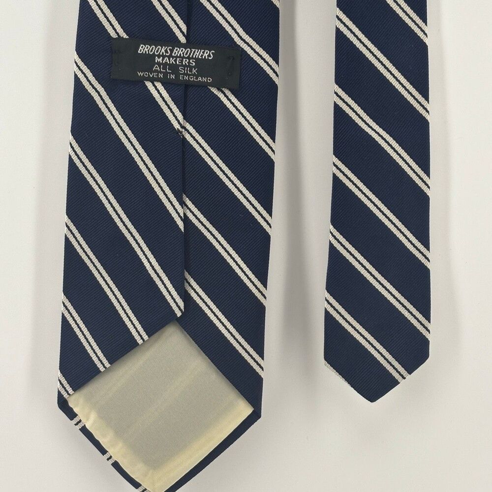 Brooks Brothers Makers Men's Navy White Repp Stripe Silk Necktie England